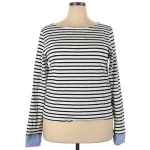 J. Crew Factory Striped Long Sleeve Tee with Faux Chambray Shirt Cuffs, XXL